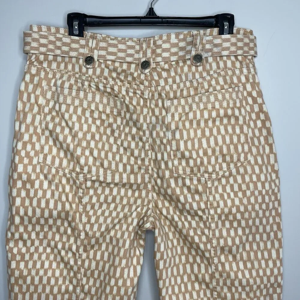 ULLA JOHNSON Waverly Printed Jeans Women 12 Tan Check Print Tapered 100% Cotton - Picture 9 of 14